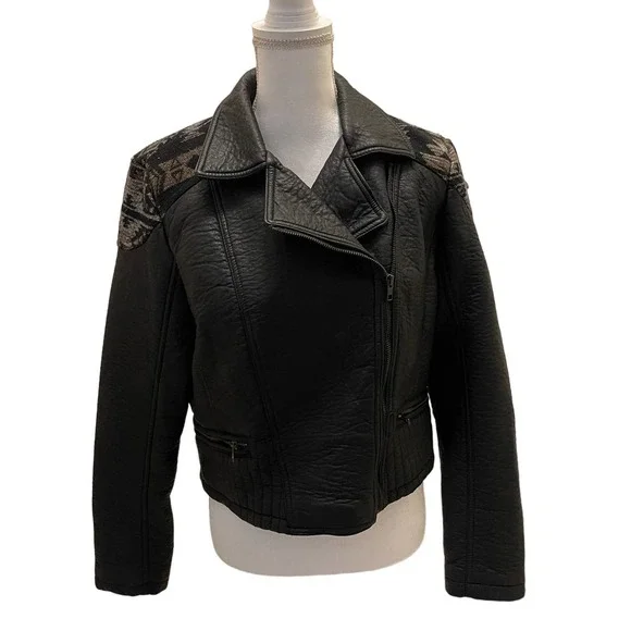 Xhilaration Faux Leather Black Bomber Jacket Large RN #17730